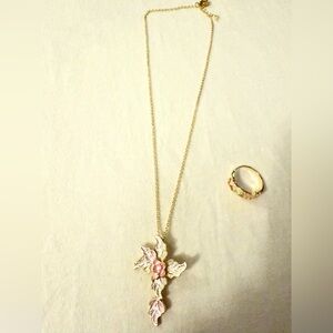Cross Necklace And Ring In Fake Black hills Gold